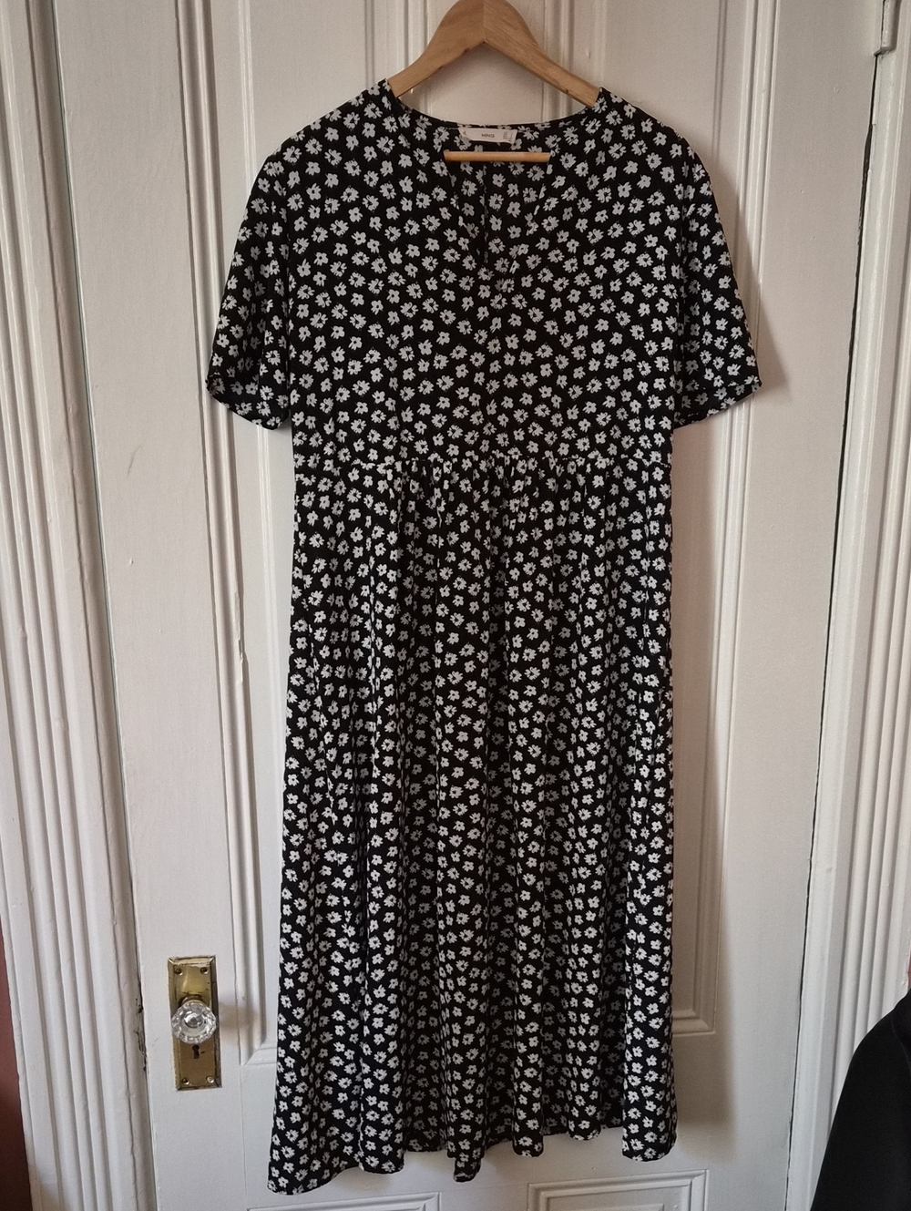 Mango Black and White Floral Midi Dress